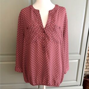 Y2K Womans New York & co blouse mauve with white polka dots size Xl
